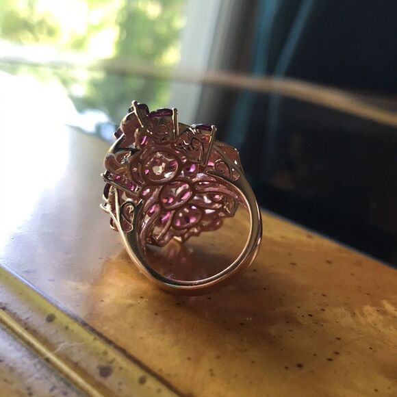 Natural Rhodolite Garnet Sterling Silver Cocktail Ring Size 7 - Picture 6 of 8